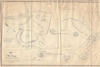 Carte de l'Ile de Cayenne Présentant le plan de Mondélice. Envoyée par nos Pères de Cayenne en Août 1862.-