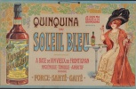 Affichette sur carton fort repr&eacute;sentant, d'un c&ocirc;t&eacute; une &eacute;l&eacute;gante de 1900 tenant un verre de quiquina et de l'autre une bouteille de cet ap&eacute;ritif.-. ...