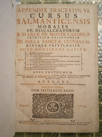 Appendix Tractatus VI. Cursus Salmanticensis Moralis. FF. discalceatorum B. Mariae de Monte Carmelo primitivae observantiae « De Bulla Sanctae Cruciatae », […]. Madrid, Ex Officina Regia, Héritiers de Miguel Francisco Rodriguez [Editio prima cum Privilegio Regis], 1753.
