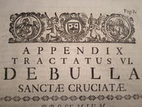 Appendix Tractatus VI. Cursus Salmanticensis Moralis. FF. discalceatorum B. Mariae de Monte Carmelo primitivae observantiae « De Bulla Sanctae Cruciatae », […]. Madrid, Ex Officina Regia, Héritiers de Miguel Francisco Rodriguez [Editio prima cum Privilegio Regis], 1753.
