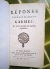 Réponse pour les Religieux Carmes, au Livre intitulé Les Moines empruntés. . DEVAU DU SAINT-SACREMENT, Père Jean. 