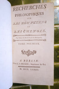 Recherches philosophiques sur les Égyptiens et les Chinois. Par l’Auteur des Recherches sur les Amériquains [sic].