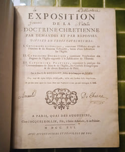 Exposition de la Doctrine chrétienne par demandes et par réponses. Divisée en trois Catéchismes. I. Catéchisme historique […]. II. Catéchisme dogmatique […]. III. Catéchisme pratique. A Paris, Chez Jacques Rollin, 1741.
