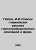 Popov  I. I. List of the most important Russian mining companies and firms. In R. Popov  Ivan Pavlovich