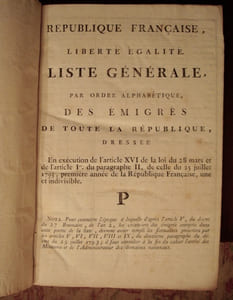 LISTE générale, par ordre alphabétique, des émigrés de toute la République ...