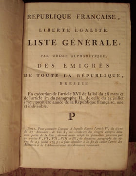 LISTE générale, par ordre alphabétique, des émigrés de toute la République .... Émigration
