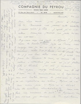 Lettre autographe signée. BARBIER Élisabeth