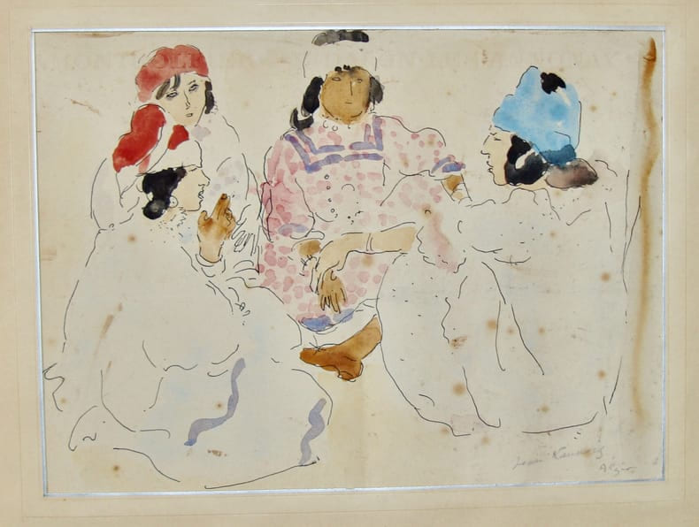 Groupe de quatre femmes assises &agrave; Alger. LAUNOIS Jean