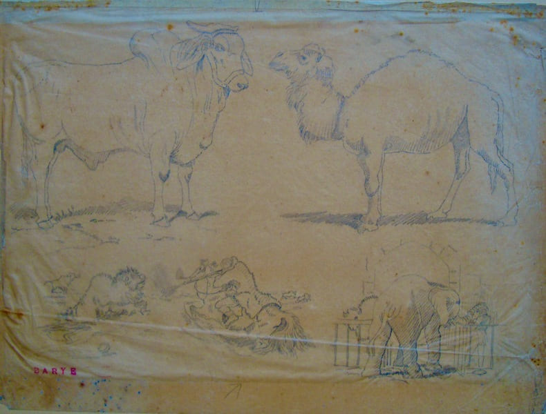 Buffle, dromadaire, chasseur &agrave; cheval, chasseur camoufl&eacute;, &eacute;l&eacute;phant. BARYE Antoine Louis