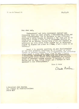 1901-1993. Romancier et essayiste. L.S. datée 10.11.53 à Abel Moreau.. AVELINE Claude
