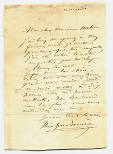 1825 - 1877. Auteur dramatique.L.S. datée 10.11.53 à Abel Moreau. L.A.S. (le haut de la lettre a été grossièrement renforcé).