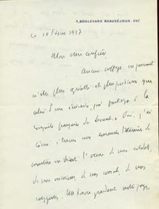 1870 - 1963. Romancier. Académie française. L.A.S.  datée 10 février 1927.