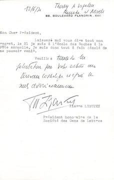1893 - ? Président de la Société des gens de lettres. Neveu du maréchal. 4 L.A.S. . LYAUTEY Pierre