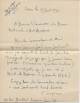 1874 - 1946. Sculpteur et dessinateur, aide de Rodin en 1907, il s’imposa surtout comme portraitiste. L.A.S. . DESPIAU Charles