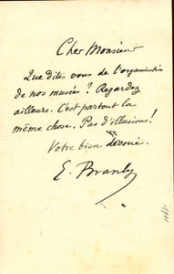 1844 - 1940. Universitaire et physicien. Connu principalement pour son invention du radioconducteur. Lettre autographe signée.