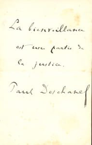 1855 - 1922. Homme politique , Président de la République en 1920. Billet autographe signé.