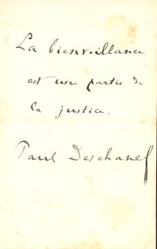 1855 - 1922. Homme politique , Président de la République en 1920. Billet autographe signé.. DESCHANEL Paul