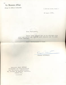 Ministre. Lettre autographe signée.
