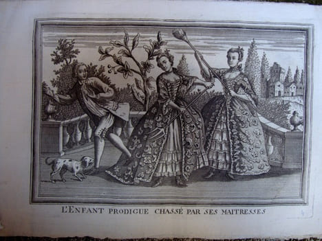 Suite rarissime de 6 planches : L’enfant prodigue demande sa légitime à son père; L’enfant prodigue quitte la maison de son père; L’enfant prodigue ...