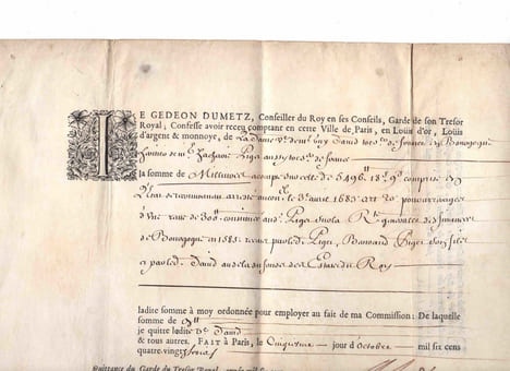 Du 5 octobre 1683. Quittance.. BARBIER DU METZ Gédéon
