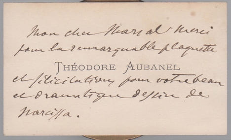 Carte autographe signée. AUBANEL Théodore