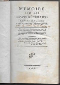 Mémoire sur les États généraux, leurs droits et la manière de les convoquer.