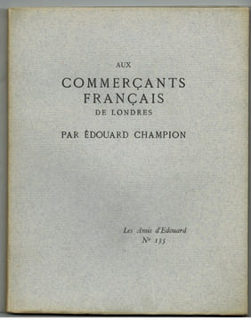 Aux Commerçants, Français de Londres.. CHAMPION (Edouard).