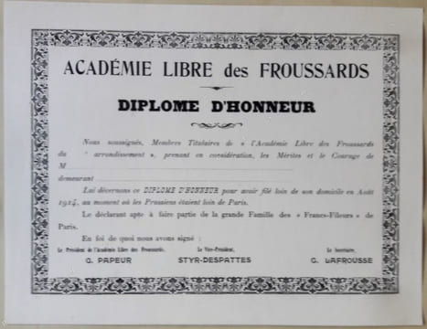 Diplôme d'honneur. Académie libre des Froussards. . ANONYME.