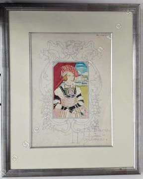 La Dame de Montsoreau. Aquarelle et encre originale. 27X38 cm. . LORIOUX (Félix).