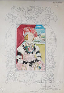 La Dame de Montsoreau. Aquarelle et  encre originale. 27X38 cm. 