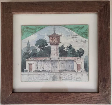 Projet de  Volière. 17,5 X 20,5 cm. . AQUARELLE.