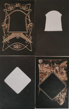 Bel ensemble de 15 maquettes de modèles de cartes postales sur papier noir illustrées avec pour chacune la découpe permettant d'insérer la photo ...