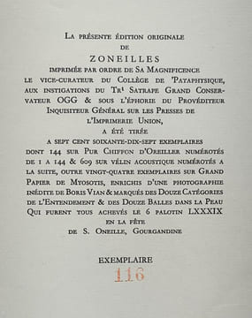 Zoneilles. Scénario.. ARNAUD ( Michel), QUENEAU (Raymond) et VIAN (Boris). 