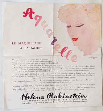 Aquarelle, le maquillage à la mode. Héléna Rubinstein, 52, Faubourg Saint-Honoré, Paris. . MAQUILLAGE.