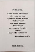 Invitation " Au Printemps". Madame, nous avons l'honneur de vous inviter à visiter notre Rayon "Primerose". Laguionie & Cie. par MODE. - Image 2