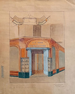 Transformation de la Porte d'Entrée " A la Grande Manufacture". Dressé par l'architecte soussigné A. Rocher le 13 Janvier 1932.. ARCHITECTURE.