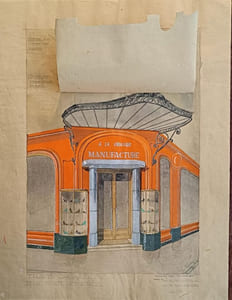 Transformation de la Porte d'Entrée " A la Grande Manufacture" . Dressé par l'architecte soussigné A. Rocher le 12 Mars 1932.