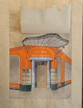 Transformation de la Porte d'Entrée " A la Grande Manufacture" . Dressé par l'architecte soussigné A. Rocher le 12 Mars 1932.. ARCHITECTURE.