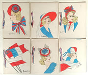 Série complète de 6 cartes de voeux dépliantes illustrées de portraits de femmes chapeautées. par CHAPEAUX. - Image 1