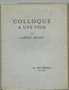 Colloque à une voix.. BOISSY (Gabriel).