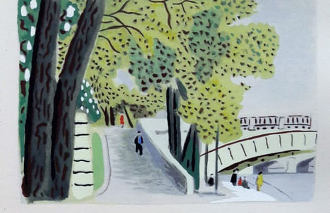 En Avril 1944: Paris respirait encore! Poème de Paul Eluard illustrant sept gouaches de Jean Hugo.. ELUARD (Paul).
