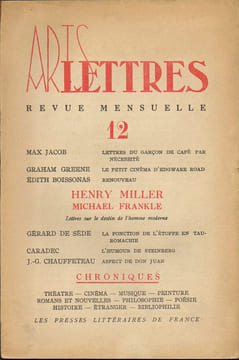 ARTS LETTRES N° 12.. COLLECTIF (Max Jacob - Graham Greene - Edith Boissonas - Henry Miller et Michael Frankle - Gérard de Sède - Caradec - J.-G. ...