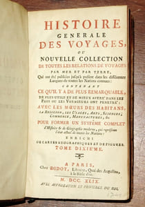 Histoire générale des voyages, ou Nouvelle collection de toutes les relations de voyages par mer et par terre. Tome 10 : Voyages au long des Côtes occidentales de l'Afrique, depuis le cap Blanco jusqu'à Sierra Léona, contenant l'établissement du commerce des Anglois sur la rivière de Gambra, vulgairement la Gambie. Chapitres XIII à XX.