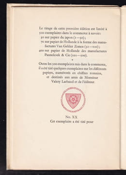 PRÉFACE A UN RECUEIL DE NOTES SUR QUELQUES POÈTES FRANÇAIS [Édition originale sur Japon, hors commerce]. LARBAUD Valery