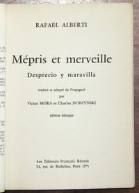 MÉPRIS ET MERVEILLE. Deprecio y Maravilla