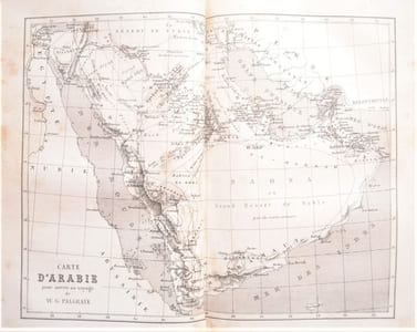 UNE ANNÉE DE VOYAGE DANS L’ARABIE CENTRALE (1862-1863). OUVRAGE TRADUIT DE L’ANGLAIS PAR EMILE JONVEAUX ET ACCOMPAGNÉ D’UNE CARTE ET DE QUATRE PLANS.
