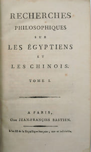 Oeuvres philisophiques de Pauw comprenant ;Recherches philosophiques sur les Américains  ou Mémoires intéressants pour servir à l'Histoire de l'Espèce Humaine , Recherches philosophiques sur les Égyptiens et les Chinois , Recherches sur les Grecs