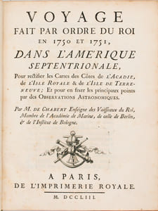 Voyage fait par ordre du Roi en 1750 et 1751, dans l'Amérique septentrionale, Pour rectifier les Cartes des Côtes de l'Acadie, de l'Isle Royale & de l'Isle de Terre-Neuve ; Et pour en fixer les principaux points par des Observations Astronomiques.