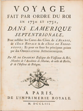 Voyage fait par ordre du Roi en 1750 et 1751, dans l'Amérique septentrionale, Pour rectifier les Cartes des Côtes de l'Acadie, de l'Isle Royale & de ...