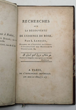 Recherches sur la découverte de l’essence de rose.. LANGLES , Louis-Mathieu